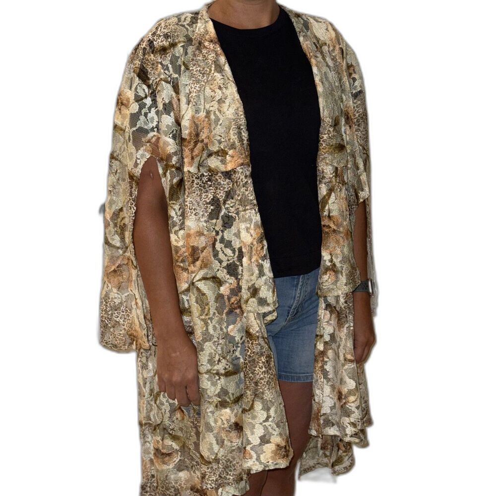 Rare Vintage 80s GUYREX El Paso Texas Sheer Floral Lace Duster Pageant Couture - Picture 3 of 10